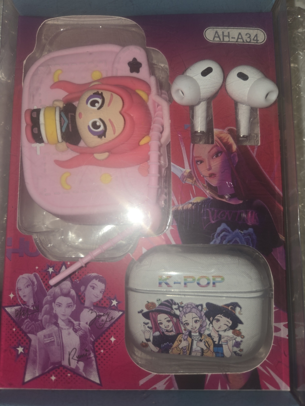 Pink K-Pop Themed Wireless Earbuds with Pink Carrying Case